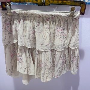 LoveShackFancy floral tan mini skirt